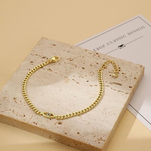 🆕 Mideeo Heart Pearl Bracelets Women Gold Evil Eye Diamond Cuban Jewelry Gift - Picture 5 of 7